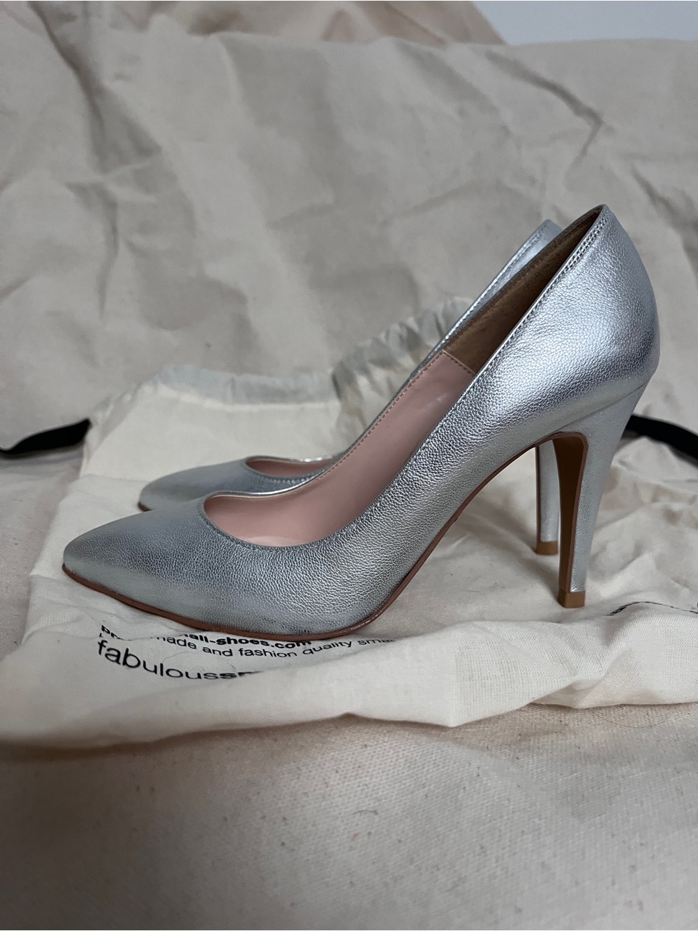 Size 5 Silver Pointed-Toe High Heels from Pretty Small Shoes, London UK